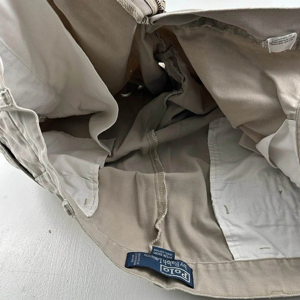 VTG 90s Polo Ralph Lauren‎ Distressed Pleated Tyler Shorts Fits 34 Khaki Chino